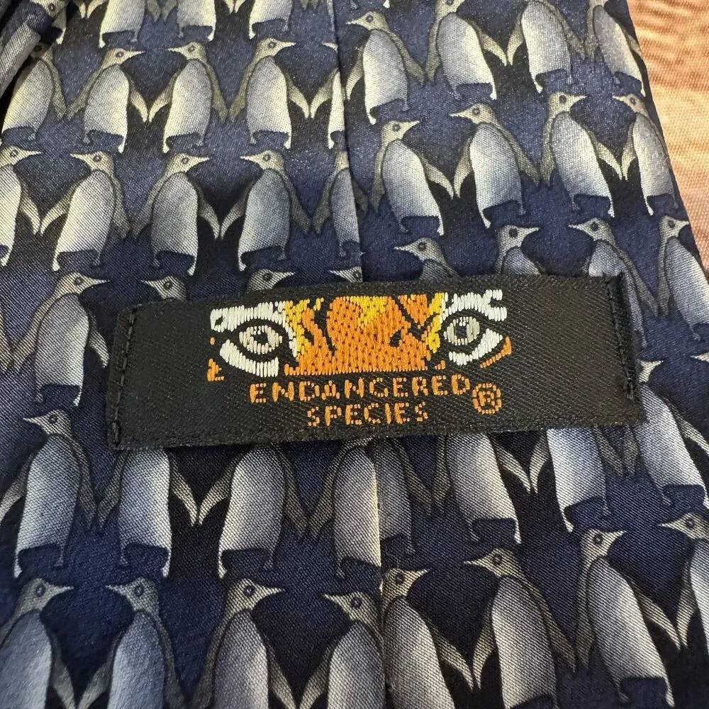 Endangered Species Silk Tie Vintage Tuxedo Penguin Animal Novelty Serial 3.75 W